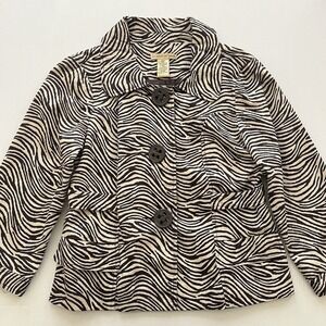 Y2K Womens Zebra Print Blazer Small Career Office Chic Statement Jacket Power.